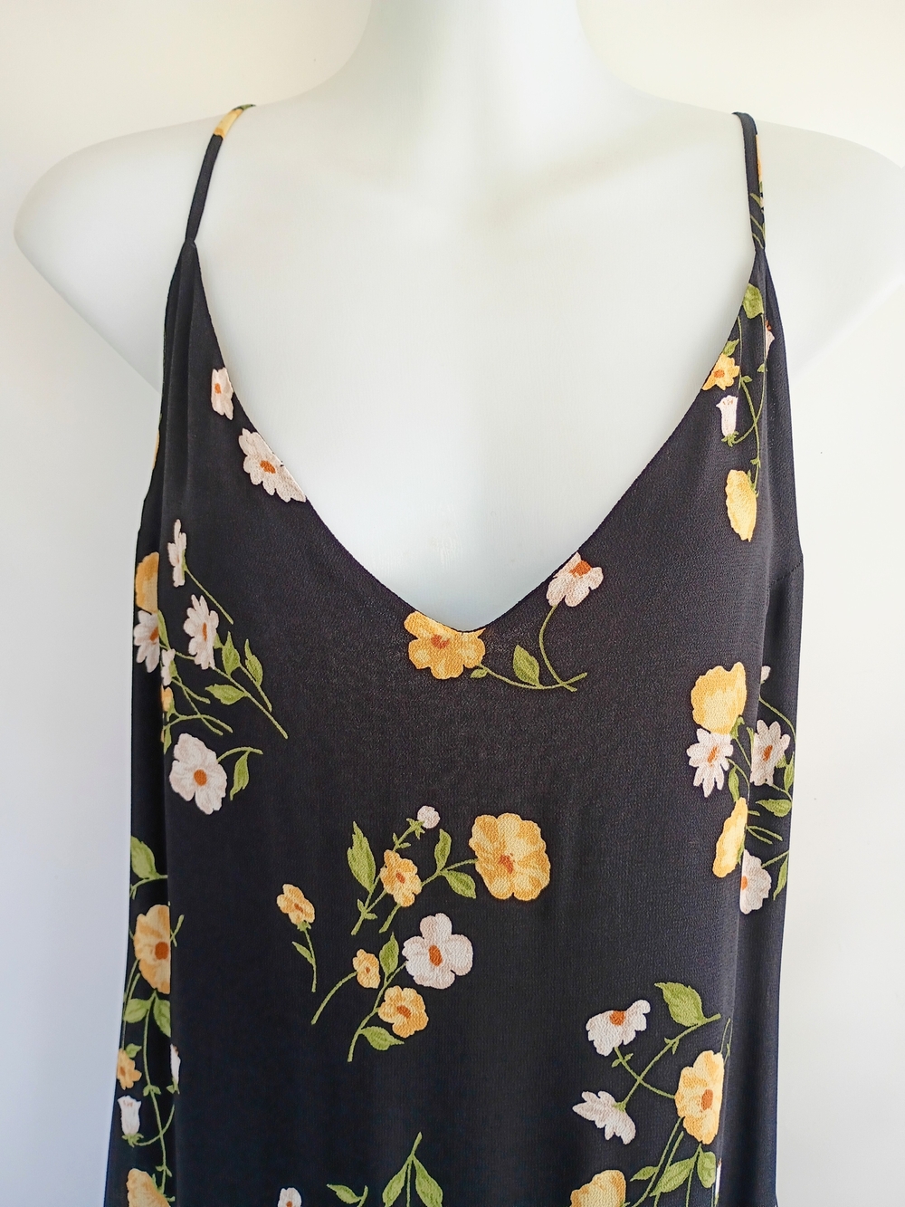 Reformation Dietrich Black Yellow Floral Dress Midi Flare Skirt Open Back Large - Picture 3 of 12